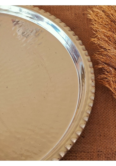 Modabakir Bakır Künefe Tepsi, Bakır Sunum Servis Tepsisi 45 Cm Model:5648975 Gümüş
