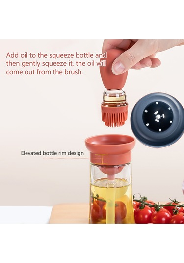 Hfambition Ev Fırında Ve Bahçe Barbeküs İçin Silikon Yağlı Fırça, Dozajlı Yağ Sokucu, Turuncu-yesil, Pratik Kullanım Çok Renkli