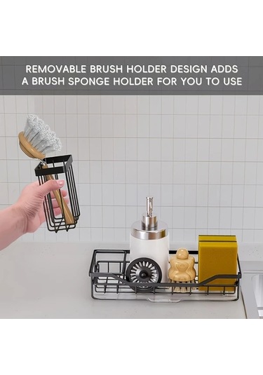 Dashanshop Siyah Paslanmaz Çelik Evye Düzenleyici Çıkarılabilir Fırçalık Ve Tahliye Tepsili Siyah