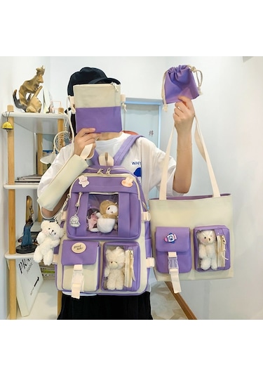 Sımıcg Öğrenci Büyük Kapasiteli Okul Çantası 5 Adet Mor