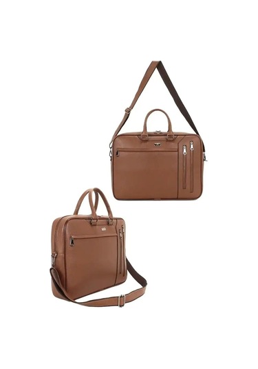 Case Club 2208-5 Laptop Evrak Çantası Büyük Boy 17.3 İnç El Omuz Çantası Taba