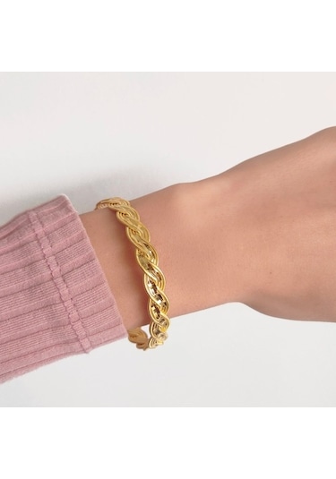 Ferizz 22 Ayar Altın Kaplama Ince Örgü Imitasyon Bilezik Blz-1023 Altın