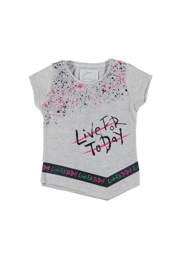 Liay Moda Love For Baskılı Kız Çocuk Tişört Gri