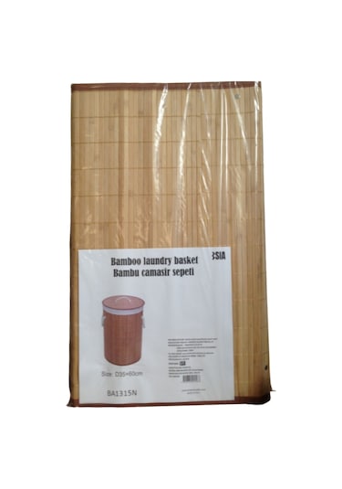 BAMBU KAPAKLI ÇAMAŞIR SEPETİ EL YAPIMI,NATURAL 35x35x60cm Diğer