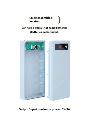 Honeybeeshop Beyaz L6 6 Hucreli 18650 Dıy Cikarilabilir Dis Kabuklu Tasinabilir Guc Bankasi Seti BEYAZ