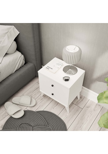 3720 Mona 2 Çekmeceli Komodin Beyaz