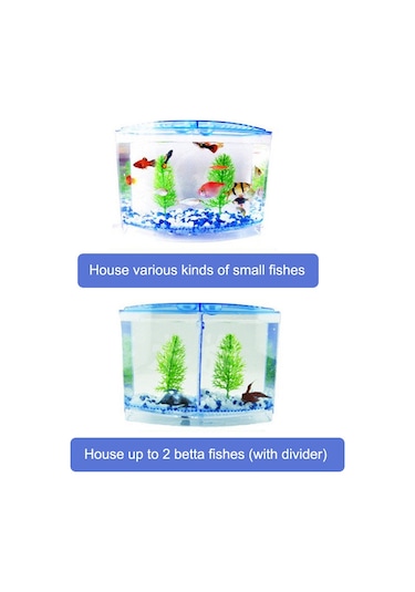 Xiyyadms Ofis İçin Akrilik Çift Bölmeli Mini Akvaryum - Led Aydınlatmalı, Balık Yavrusu Yetiştirme Ve İzolasyon Özellikli