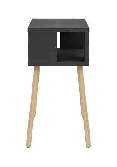 İntergo Ahşap Ayaklı Dekoratif Raflı Komodin Antrasit Gri