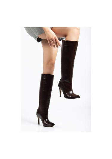 Syt-2004 Kahve Kırışık Rugan Günlük Bayan Çizme Kahverengi