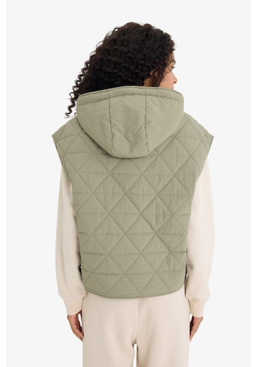 Defacto Relax Fit Kapüşonlu Kapitoneli Fermuarlı Yelek E8588ax25aukh405 Haki