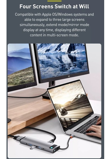 Baseus Metal Gleam 11in1 Multifonksiyonel Type-C Hub Dock Station