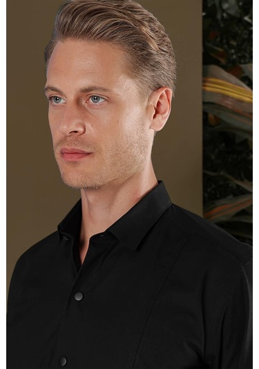 Gk 700 Slim Fit Siyah Klasik Gömlek Siyah