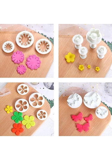 Qingmipy 33 Parça Gıda Kalitesi Plastik Pasta Bisküvi Kesici Seti - Gül, Kelebek, Ayçiçeği Desenli Fondant Ve Hamur Şekillendirici Araçları Çok Renkli