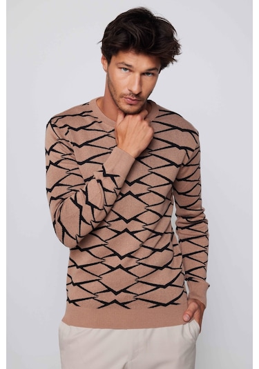 Tudors Erkek Slim Fit Dar Kesim Bisiklet Yaka Jakarlı Vizon-siyah Kazak-28904-multi Siyah Tudors Erkek Slim Fit Dar Kesim Bisiklet Yaka Jakarlı Vizon-siyah Kazak-28904-multi Siyah