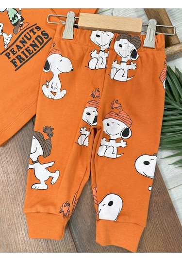 Bisiklet Yaka Peanuts Friends Baskılı Alt Üst Pijama Takımı 4bb2 Kiremit