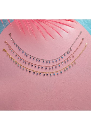 Queen Silver Jewelry 925 Ayar Gümüş Sallantılı Mavi Renk Geçişli Halhal Altın