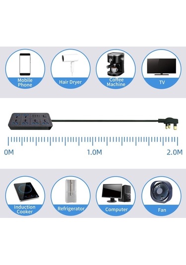 Pazly 6 Ac Soketli 3 Usb Tip C Güç Şeridi 6ft Uzatma Kablosu Ev Aşırı Gerilim Koruyucu Beyaz Eu Plug 1.8 M