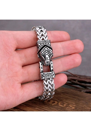 Yüksek Kaliteli İskandinav Viking Asla Solmaz Paslanmaz Çelik Baskın Yılan Kafa Bilezik Erkekler Takı Hediye Moda Punk Charm Bilezik Gümüş