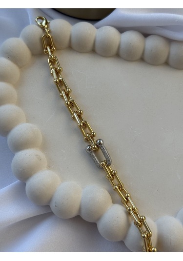 Çift Renk Tasarım Tıffany Bileklik Altın - Gümüş