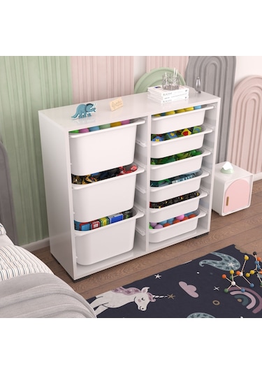 Carla 3+6 Beyaz Çok Amaçlı Dolap Oyuncak Dolabı Beyaz