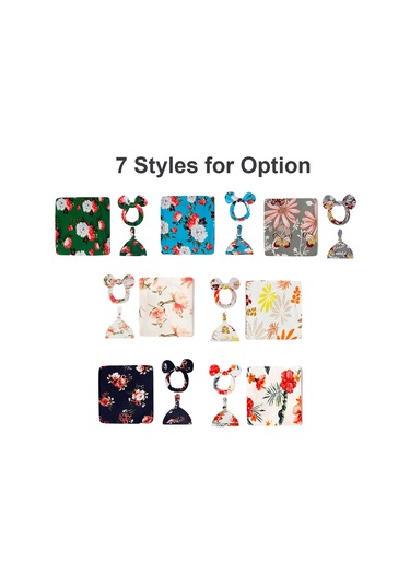 Moveevo Su5013 Bebek Kundak Üçlü Set Baskılı Kundak + Şapka + Saç Bandı 80 80cm Beyaz Şakayık Çok Renkli