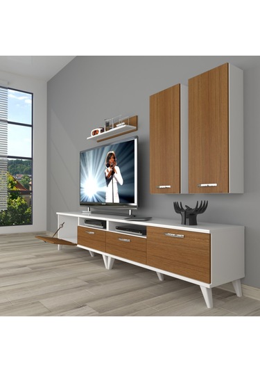 Decoraktiv Eko 5200d Slm Retro Tv Ünitesi Tv Sehpası Beyaz - Ceviz