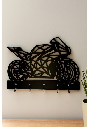 Motosiklet Duvar Tipi Anahtarlık Askılığı 5 Kancalı Siyah - Beyaz