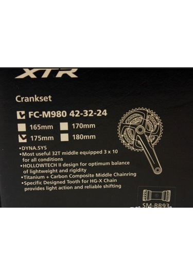 Shımano Xtr Fc-m980 175mm 42x32x24t Shımano Xtr 3'lü Aynakol Hollowtech Orta Göbek Dahil