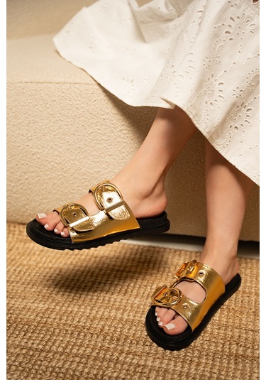 Craft Kadın Gold Toka Detaylı Terlik Gold