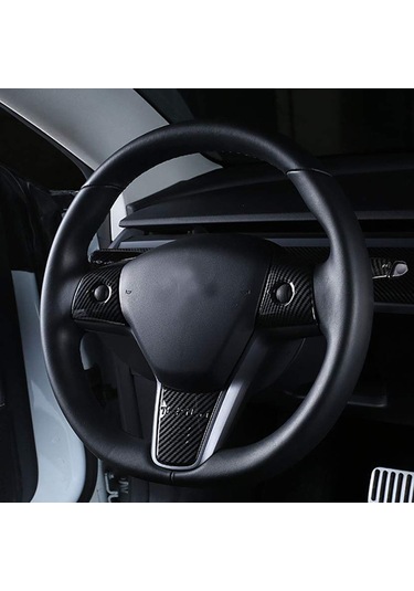 Springsun Tesla Model Y İçin Abs Direksiyon Sticker Seti - Siyah, 17x9x8cm, 3 Adet