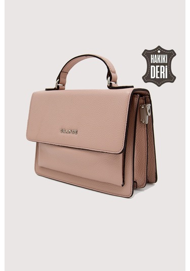 Hakiki Deri Kadın El Çantası Pudra Smr9022 Pudra