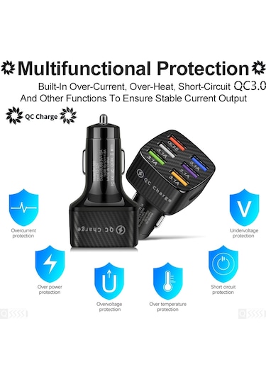 Sones Bk-360 6'sı 1 Arada Qc3.0+3.1a Usb Işıklı Araç Şarj Cihazı Siyah Diğer