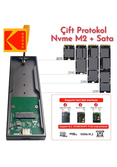 Kodak E010 Pro M2 Nvme+sata Muhafazası Çift Protokol Ce Lisanslı