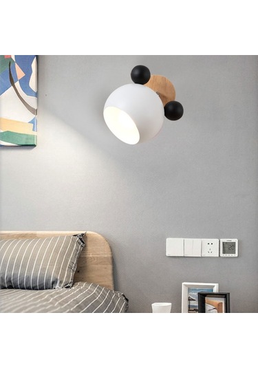 Youtek Mickey Figürlü Ahşap Duvar Lambası - 7w Led Işık, Yumuşak Orta Işık, Çocuk Odası, Yatak Odası, Modern Tasarım, Sarı Renk