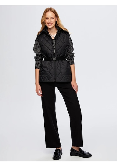 Faik Sönmez Beli Kemer Detaylı Kadın Kapitone Yelek W26kyl003 Siyah