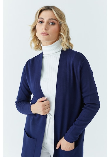 Modaplaza Kadın Cepli Düz Uzun Hırka 4341- Lacivert