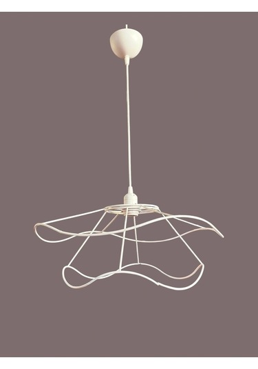 İç İçe Avize Teli , İskeleti 50x35 Cm Beyaz Statik Boyalı Duy Takımı Dahil Beyaz