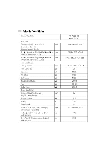 Vestel AF-7688 RS Rustik 70 L Ankastre Fırın Siyah