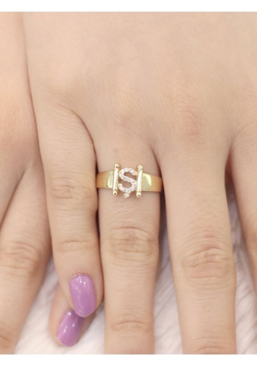 14 Ayar Altın Küçük Ş Harfli Taşlı Yüzük