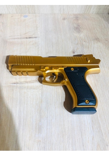 Gold Renk Boncuklu Oyuncak Tabanca 1 Adet + 2 Adet Hedef 9 Cm Siyah + 21 Paket Boncuk Karışık