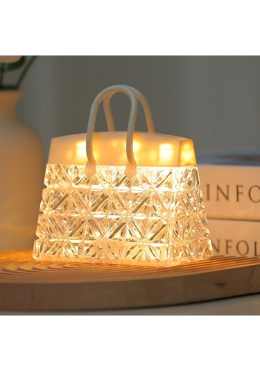 Yifomall Akrilik Çanta Şekilli Led Gece Lambası - Islak Beyaz Işık, Taşınabilir Dekoratif Aydınlatma, Çocuk Hediyesi, Düğme Pil 3xlr44 Şeffaf