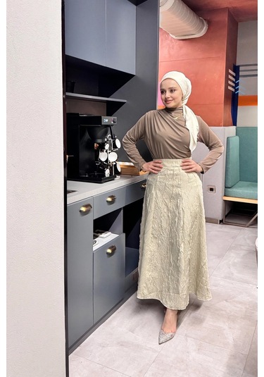 Etk005 Yandan Fermuarlı Kraşlı Kloş Etek Taş