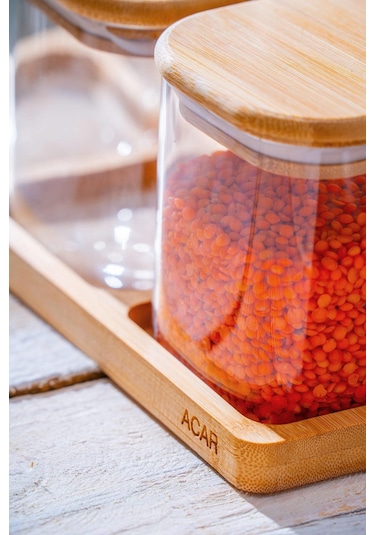 Malibu Bambu Standlı 6 Lı Cam Baharatlık Seti Bambu