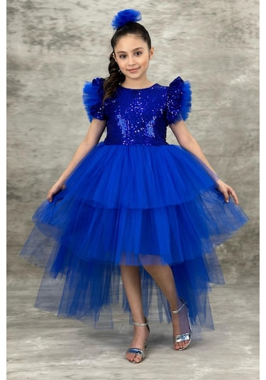 Pullu Kuyruklu Tütülü Kız Çocuk Elbisesi 001