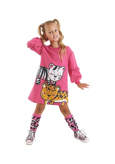 Denokids Mshb&g Leopar Zebra Kız Çocuk Pembe Elbise Pembe