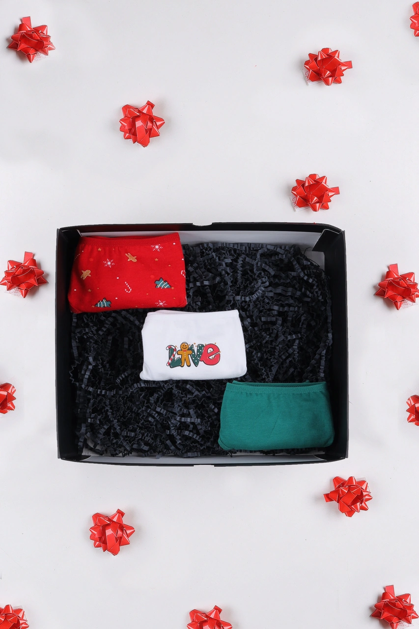 Kadın 3'lü Pamuklu Basic Külot 11040 Kırmızı - Beyaz