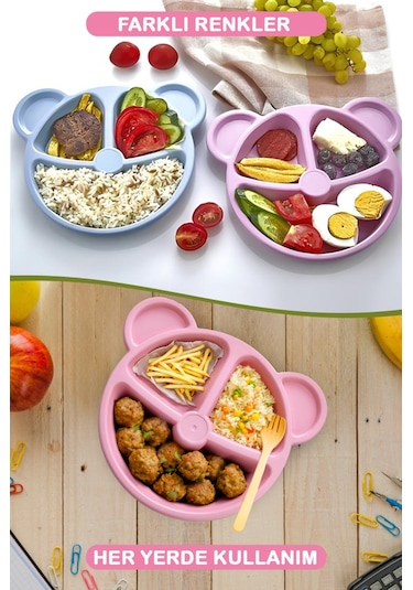 Mithra Life 3 Bölmeli Pembe Bebek Çocuk Yemek Mama Tabağı Mıt1114 Pembe