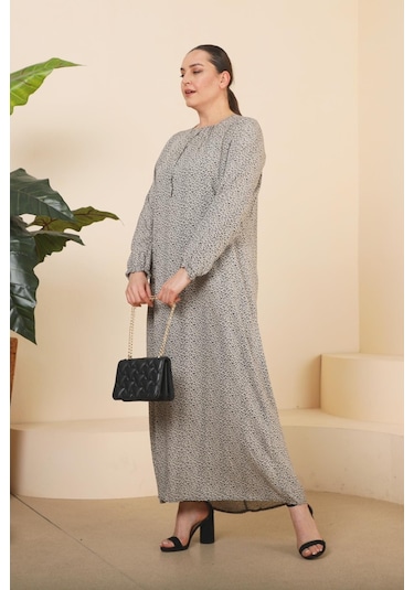 Kadin Buyuk Beden Çıtır Desen Uzun Anne Günlük Elbise 001