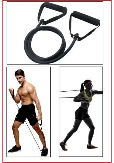 Siyah Resistance Tube Cord - Çift Köpük Saplı Kuvvet La...