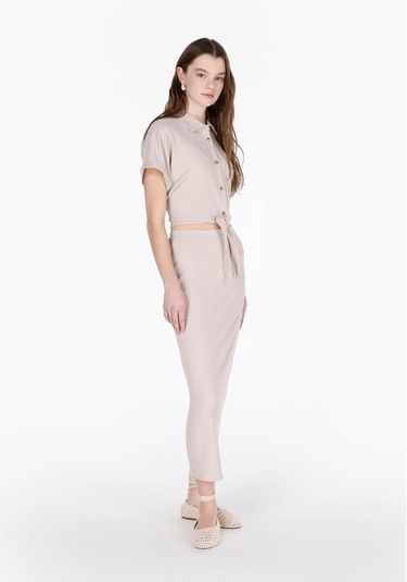 Colins Slim Fit Düz Kadın Bej Etek Cl1075023 Q1.v1 Beı Bej